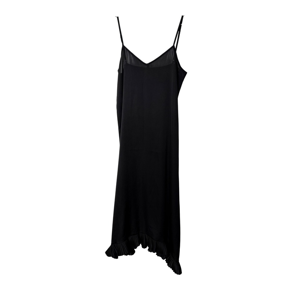 Claudie Pierlot Slip Dress Black Asymmetrical Pleated Ruffle Hem FR 38